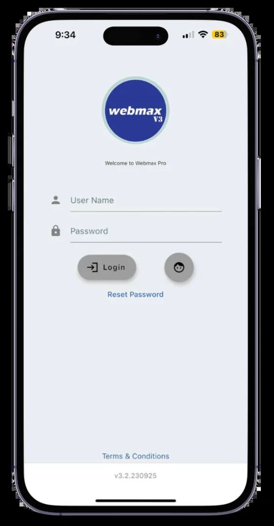 App WebMax pada telefon