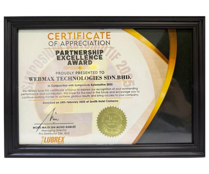 Partnership Excellence Award - Symposium Automotive 2025, WEBMAX Technologies Sdn Bhd