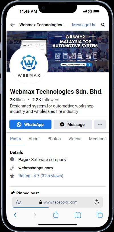 Rating page rasmi WebMax di Facebook