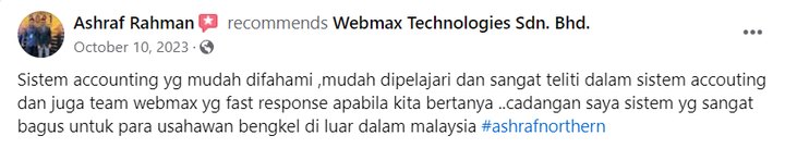 Review Facebook pelanggan WebMax