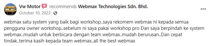 Review Facebook pelanggan WebMax