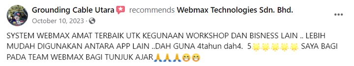 Review Facebook pelanggan WebMax