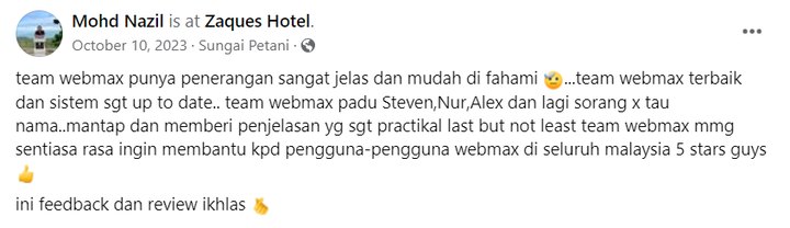 Review Facebook pelanggan WebMax