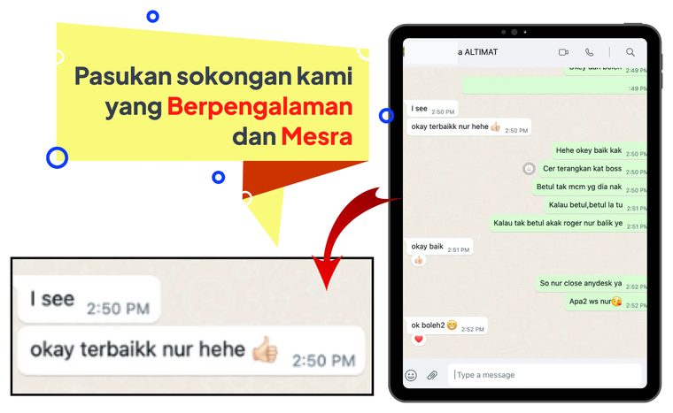 Screenshot WhatsApp: team WebMax layan pelanggan