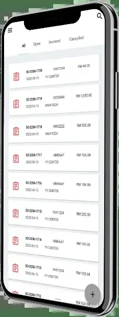 Senarai invoice dalam app WebMax