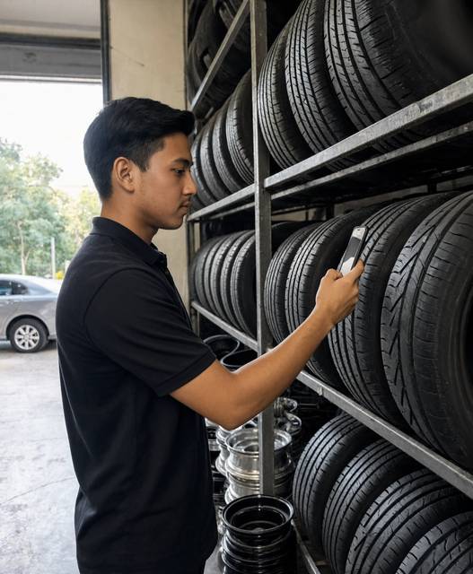 Staff semak stok guna tablet, stok tersusun